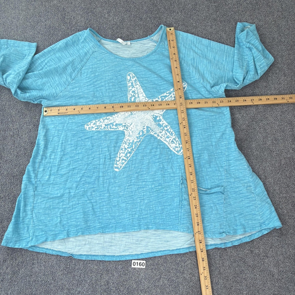 Lulu B Top Womens 1X Blue Cotton Starfish Tunic Beach Resort Coastal Tee - Picture 4 of 8